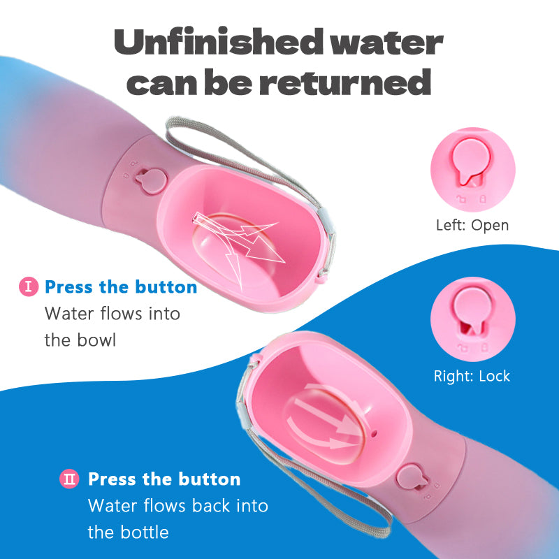 2 in 1 Portable Water Bottle for Dogs - Pink and Blue Gradient - With Food Container - High Quality Silicone Material - Dog Travel Accessories portable dog