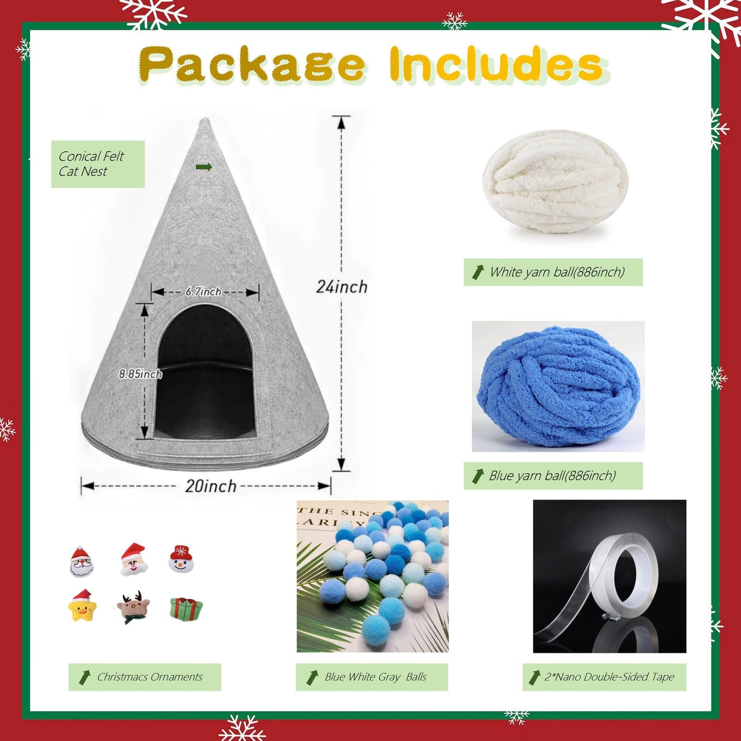DIY Christmas Cat Bed Kit, Festive Design for Cats, Includes Soft Bedding & Accessory, Perfect for Holiday Seasons and Year-Round Use