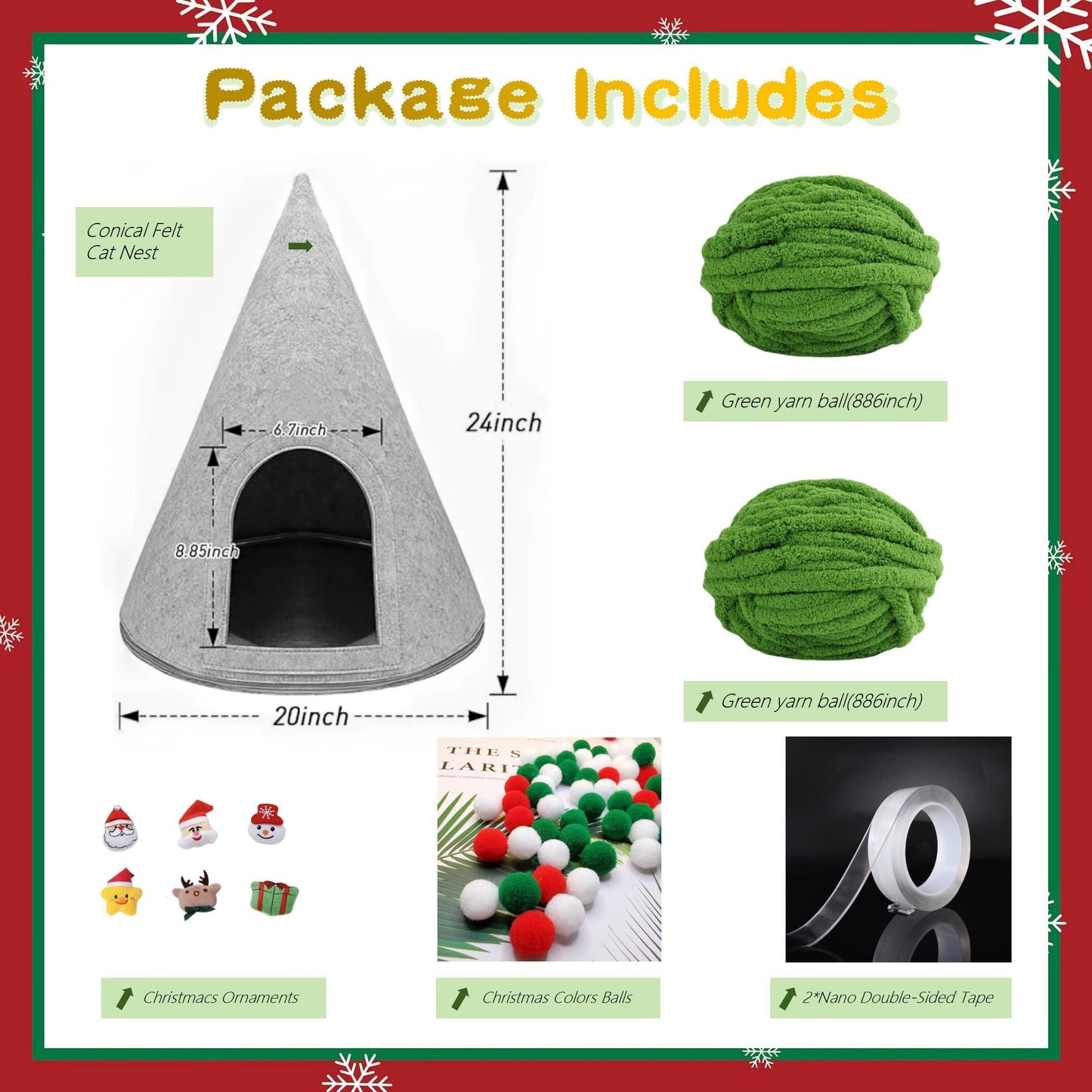 DIY Christmas Cat Bed Kit, Festive Design for Cats, Includes Soft Bedding & Accessory, Perfect for Holiday Seasons and Year-Round Use
