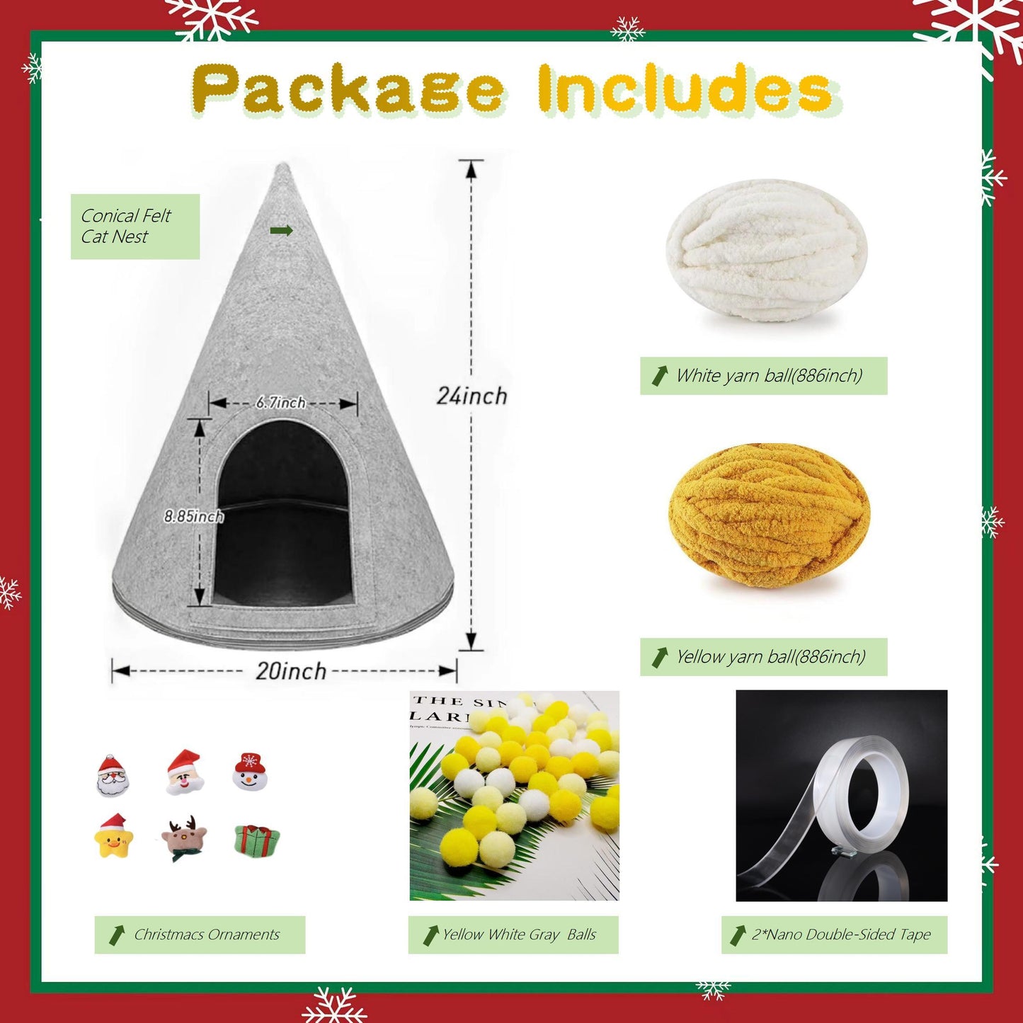 DIY Christmas Cat Bed Kit, Festive Design for Cats, Includes Soft Bedding & Accessory, Perfect for Holiday Seasons and Year-Round Use