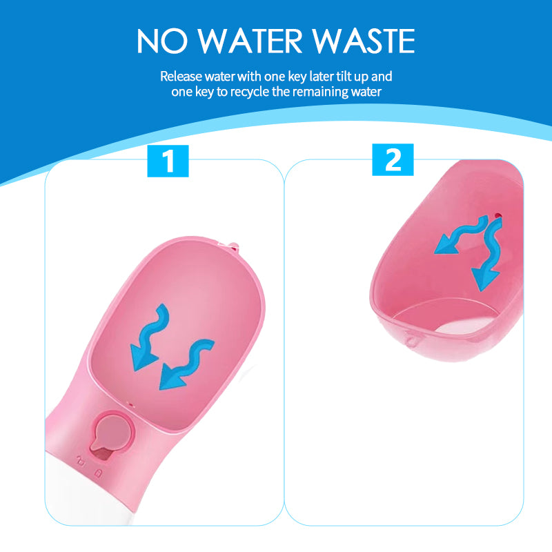 2 in 1 Portable Water Bottle for Dogs - Pink - With Food Container - High Quality Material - Dog Travel Accessories portable dog food container