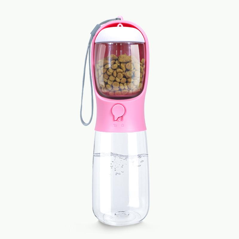 2 in 1 Portable Water Bottle for Dogs - Pink - With Food Container - High Quality Material - Dog Travel Accessories portable dog food container