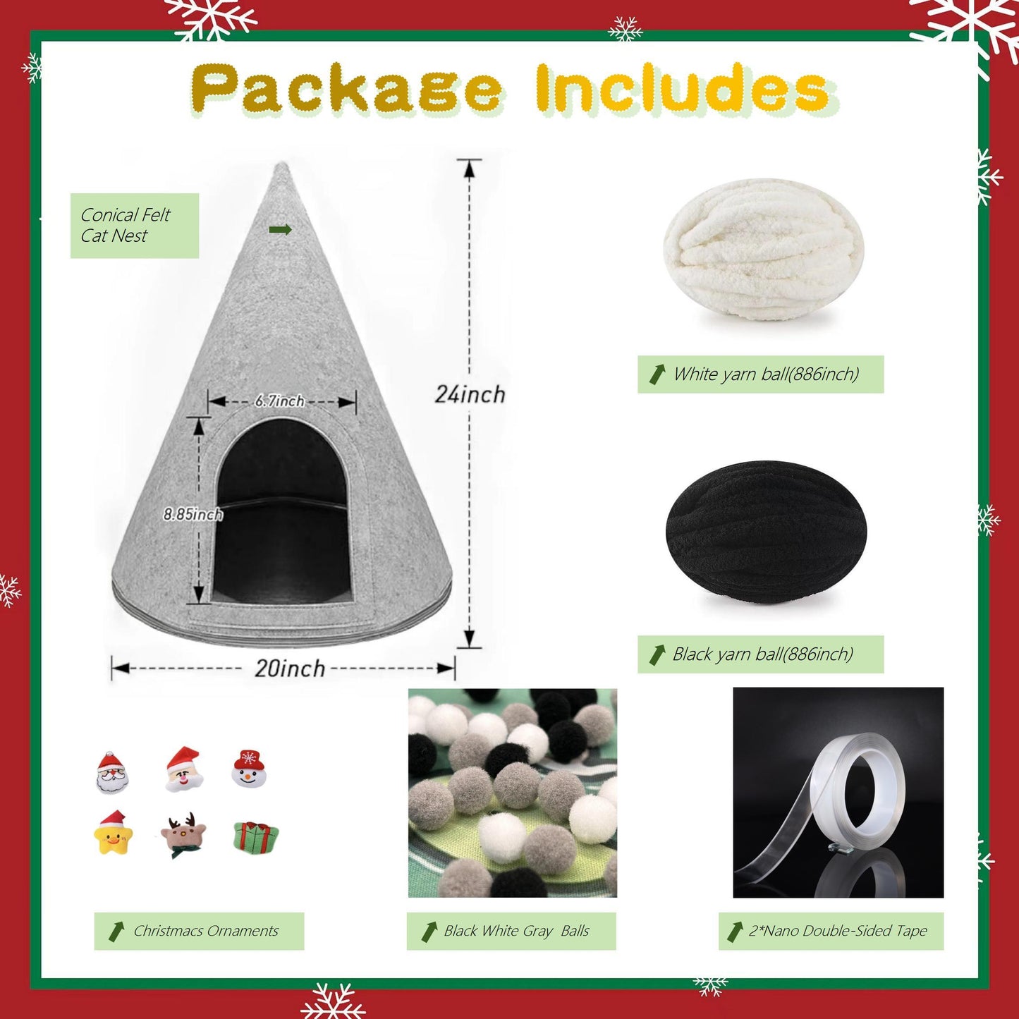 DIY Christmas Cat Bed Kit, Festive Design for Cats, Includes Soft Bedding & Accessory, Perfect for Holiday Seasons and Year-Round Use