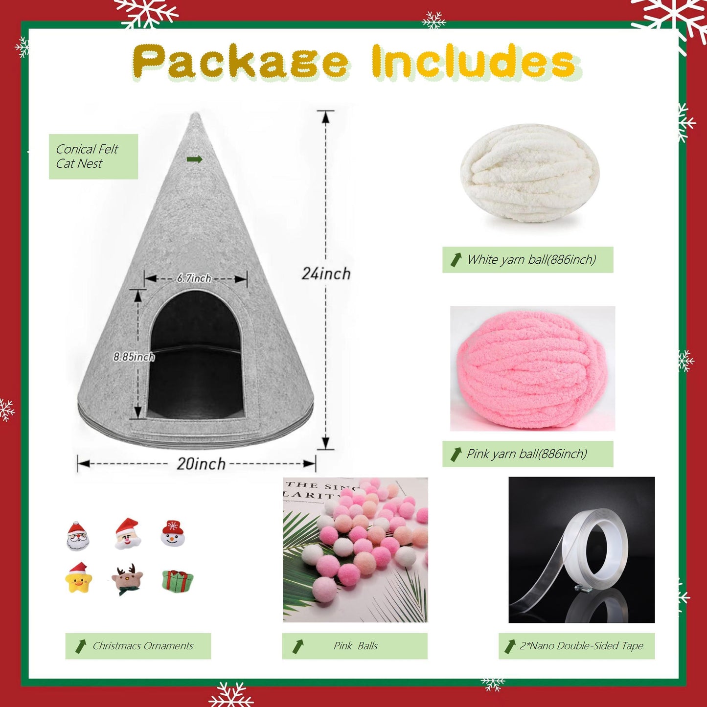 DIY Christmas Cat Bed Kit, Festive Design for Cats, Includes Soft Bedding & Accessory, Perfect for Holiday Seasons and Year-Round Use